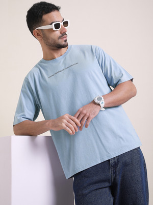 DIFFERENCE OF OPINION Printed Men Round Neck Blue T-Shirt