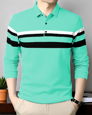 Autna Printed Men Polo Neck Green T-Shirt