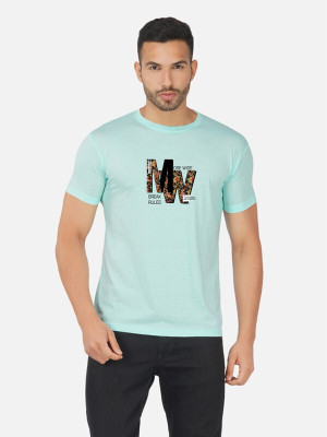 Moda Rapido Printed Men Round Neck Light Blue T-Shirt