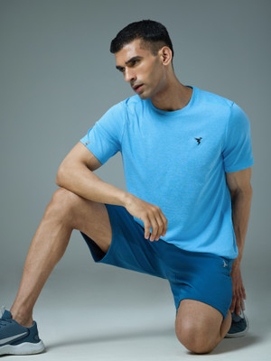 TECHNOSPORT Solid Men Round Neck Blue T-Shirt