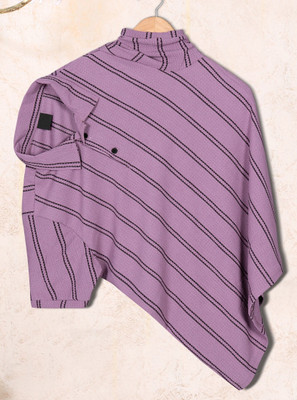 PRAIZY Striped Men Polo Neck Pink T-Shirt
