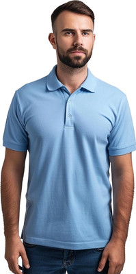 JEDFER Solid Men Polo Neck Light Blue T-Shirt