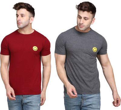 tfurnish Solid Men Round Neck Maroon, Grey T-Shirt