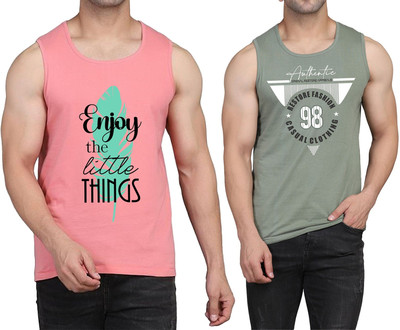 WOOSTRO Printed Men Scoop Neck Pink, Light Green T-Shirt