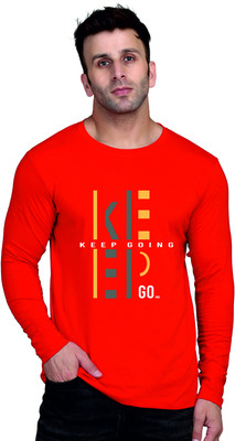 SLOWLORIS Printed, Typography Men Round Neck Red T-Shirt