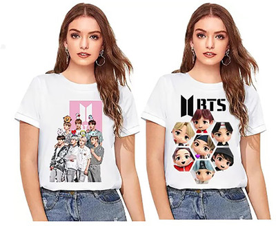 Think Tech Printed Women Round Neck Reversible White T-Shirt