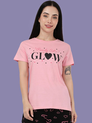 Kryptic Graphic Print Women Round Neck Pink T-Shirt