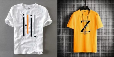 yukkaM Printed Men Round Neck White, Yellow T-Shirt