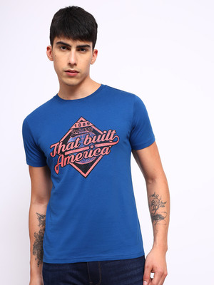 LEE Printed, Typography Men Round Neck Blue T-Shirt