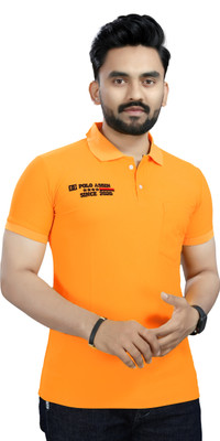 DyrectDeals Embroidered Men Polo Neck Yellow T-Shirt