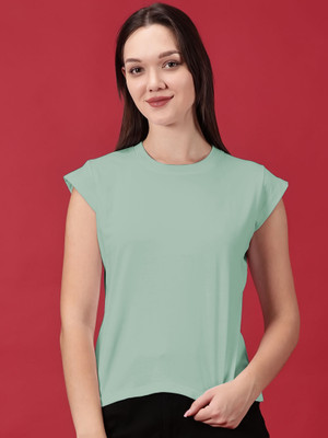 Novia Solid Women Round Neck Light Green T-Shirt