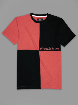 french crown Colorblock Men Round Neck Pink, Black T-Shirt