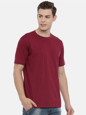London Crew Solid Men Round Neck Maroon T-Shirt