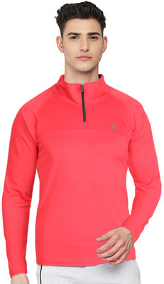 FTX Solid Men Zip Neck Red T-Shirt