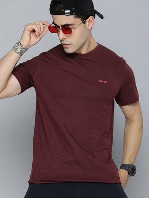 R.Code by The Roadster Life Co. Solid Men Round Neck Maroon T-Shirt
