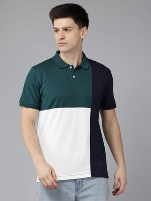 Perfkt-U Colorblock Men Polo Neck Green T-Shirt