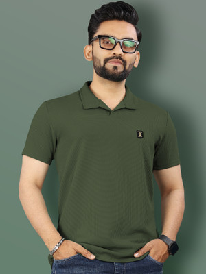 VeBNoR Solid Men Polo Neck Green T-Shirt