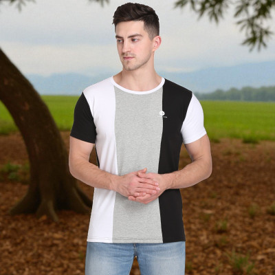Faricon Trend Colorblock Men Round Neck Multicolor T-Shirt