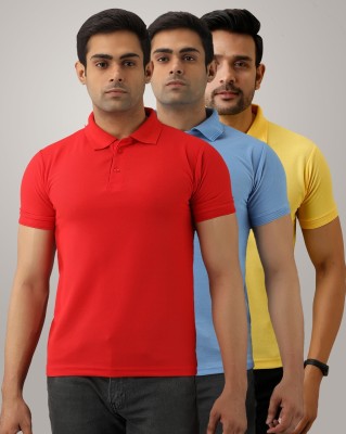 Galatea Solid Men Polo Neck Multicolor T-Shirt