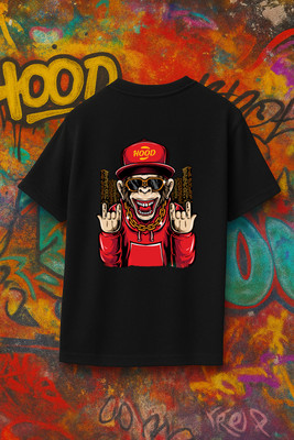 Desi Hood Graphic Print Men Round Neck Black T-Shirt