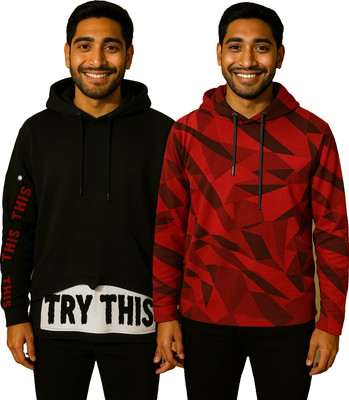 Try This Printed Men Hooded Neck Multicolor T-Shirt