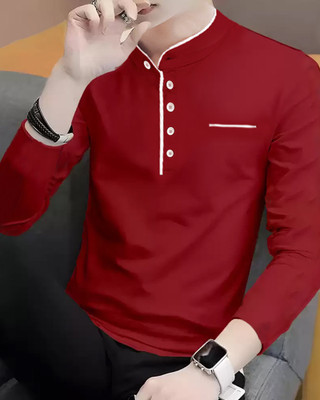 EyeBogler Solid Men Polo Neck Red T-Shirt