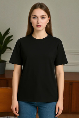 Elvia Solid Women Round Neck Black T-Shirt