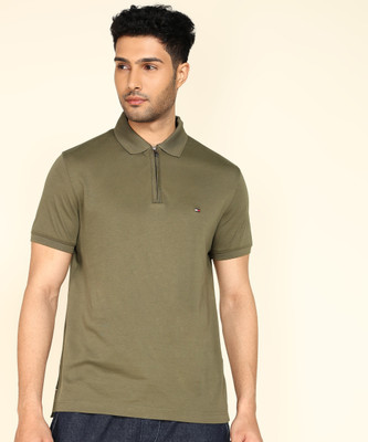 TOMMY HILFIGER Self Design Men Polo Neck Green T-Shirt