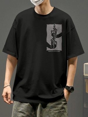 Bullmer Graphic Print Men Round Neck Black T-Shirt