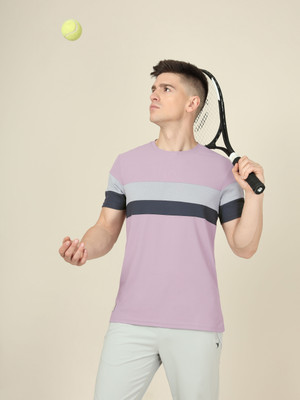 TECHNOSPORT Striped Men Crew Neck Purple T-Shirt
