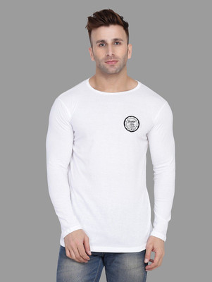 Money Leaf Printed, Solid Men Round Neck White T-Shirt