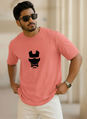 SINNER STREET Printed, Superhero Men Round Neck Orange T-Shirt