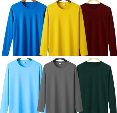 lalita creation Solid Men Round Neck Blue, Yellow, Maroon, Light Blue, Grey, Dark Green T-Shirt