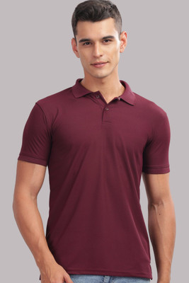 SPRADEX Solid Men Polo Neck Maroon T-Shirt