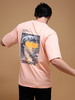 HEATHEX Printed Men Round Neck Beige T-Shirt