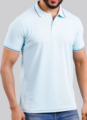 SUPERSQUAD Solid Men Polo Neck Light Blue T-Shirt