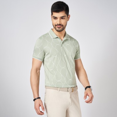 Byford by Pantaloons Printed Men Cowl Neck Light Green T-Shirt