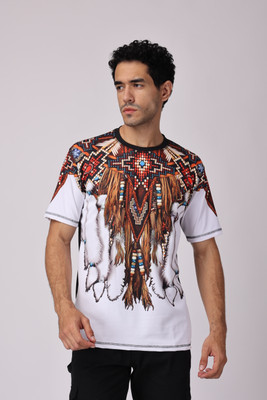 Yellow Tree Printed Men Round Neck Multicolor T-Shirt