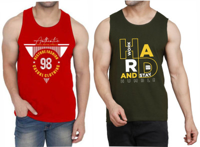 Restore Printed Men Scoop Neck Red, Dark Green, Multicolor T-Shirt