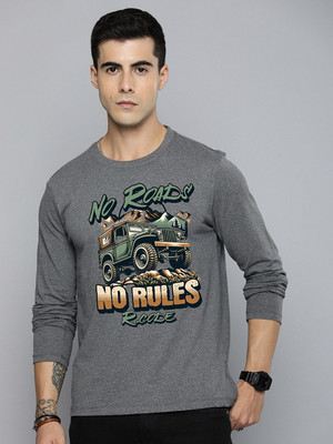 R.Code by The Roadster Life Co. Graphic Print Men Round Neck Grey T-Shirt