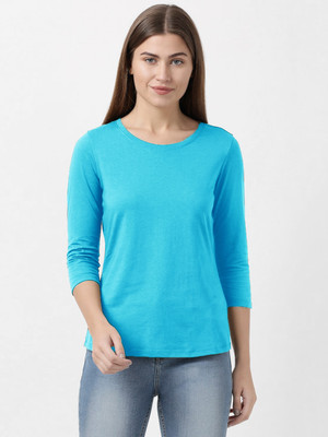 Smart Colors Solid Women Round Neck Blue T-Shirt