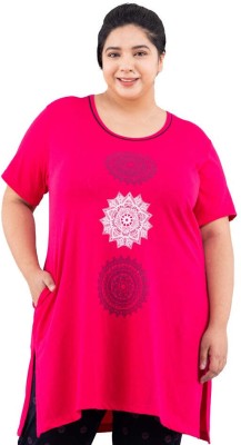 CUPID Floral Print Women Round Neck Pink T-Shirt