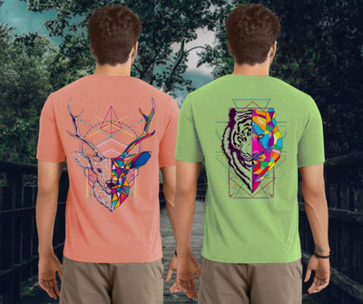 Kasendra Graphic Print Men Round Neck Pink, Green T-Shirt