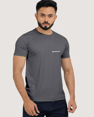 INDICLUB Solid Men Round Neck Grey T-Shirt