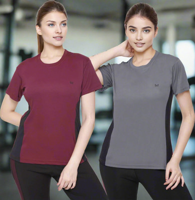White Moon Solid Women Round Neck Multicolor T-Shirt