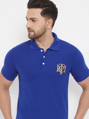 The Million Club Printed Men Polo Neck Blue T-Shirt