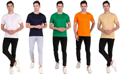 PRIMESTYLE Solid Men Round Neck White, Black, Green, Orange, Beige T-Shirt