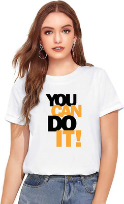 BalSo Printed, Typography Women Round Neck White T-Shirt