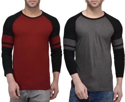 WRODSS Solid Men Round Neck Maroon, Grey T-Shirt