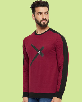 FAOES Printed Men Round Neck Maroon T-Shirt